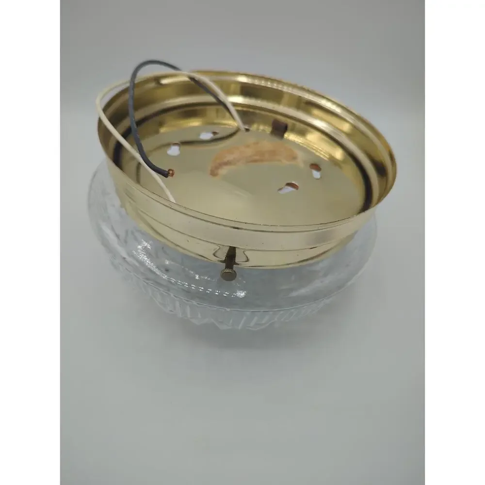 Retro Ceiling Light Fixture Flush Mount Brass Light Clear Glass Shade Vintage